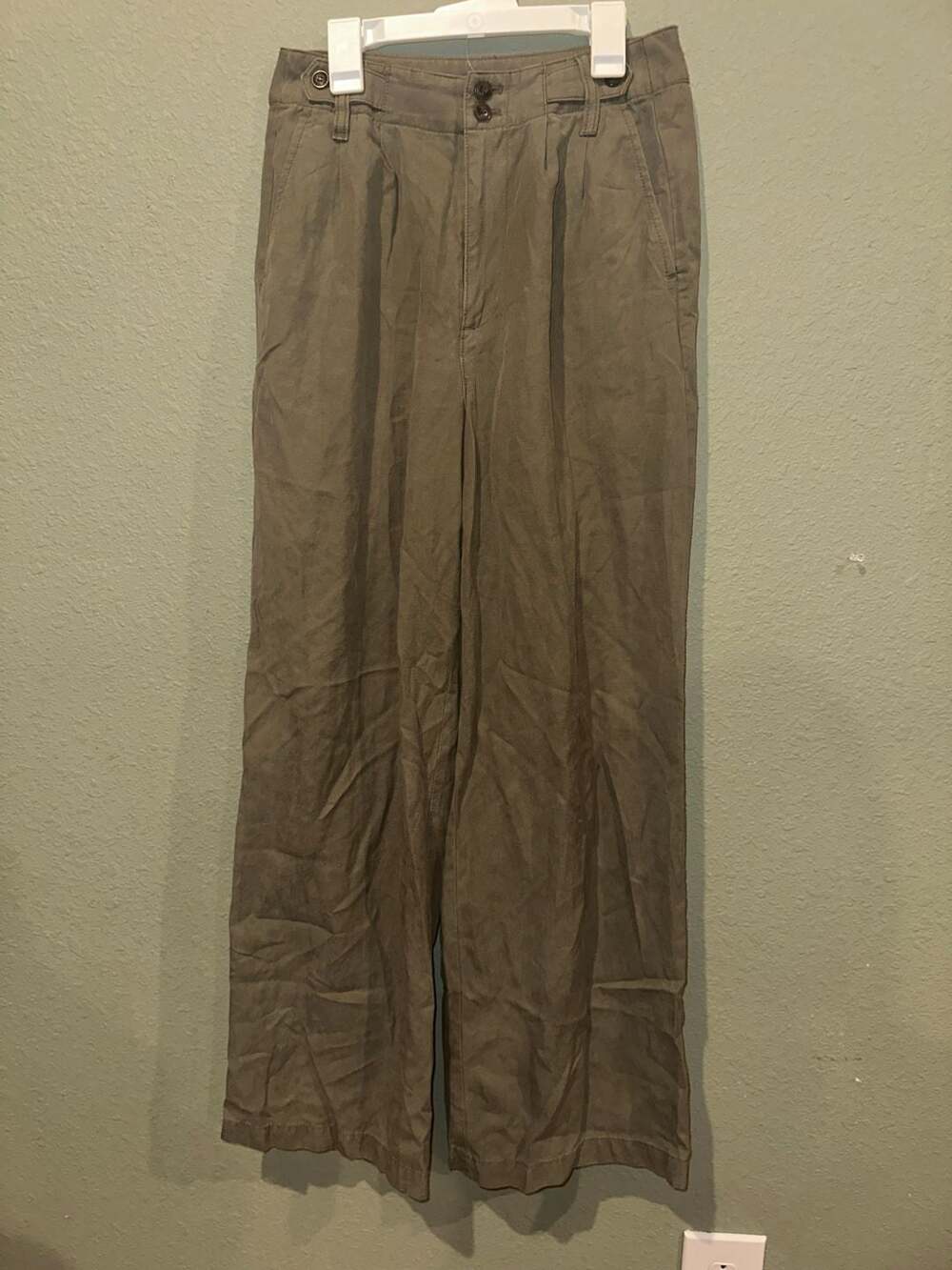 Madewell Women's Olive Green Wide-Leg Linen Blend Pants